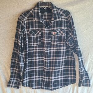 Kansas City Chiefs NFL Team Apparel Mens Size L Black Gray Flannel Plaid Shirt